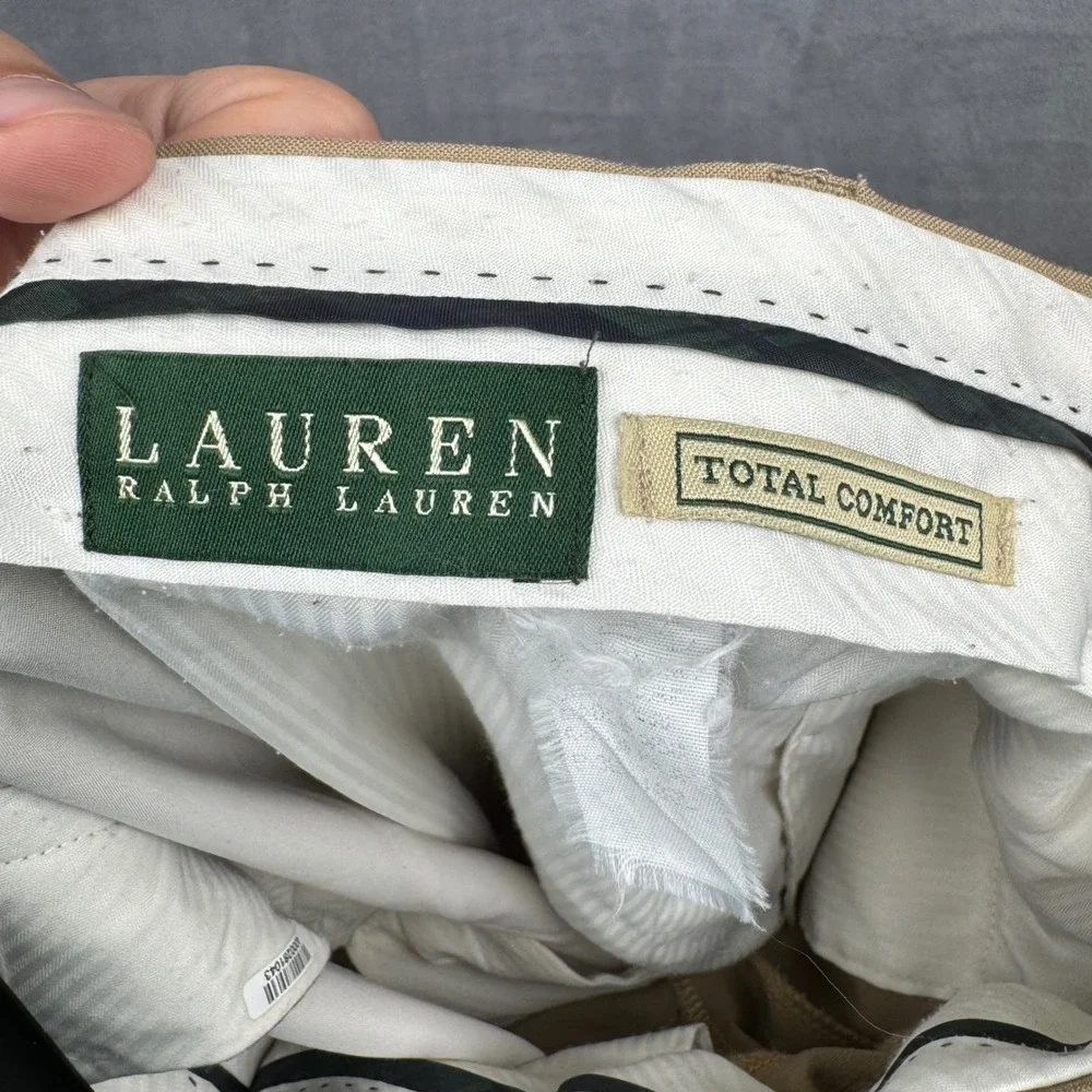Lauren Ralph Lauren Mens 100% Wool Khaki‎ Straight Leg Dress Pants Total Comfort